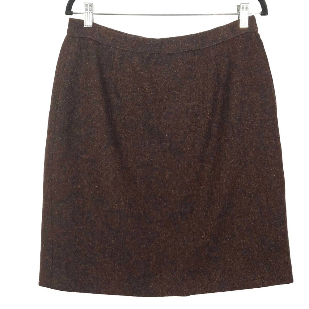 Vintage PRADA MILANO Skirt 46~M ITALY Brown Speckles Wool Slit Knee/Mini Zip VTG